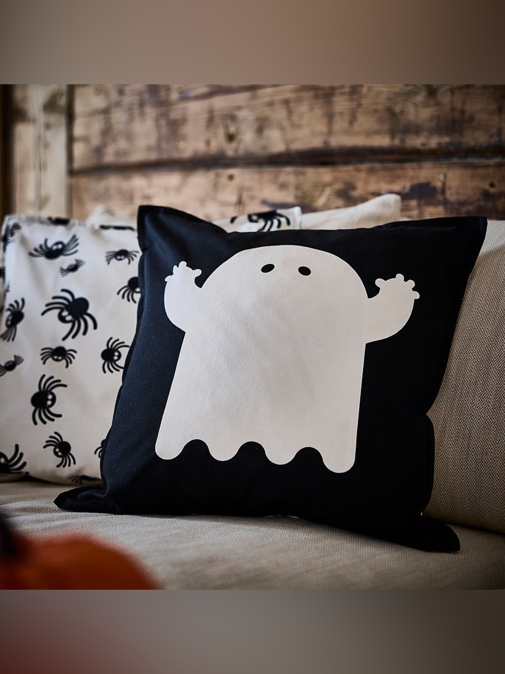 Reversible Halloween Pillow Covers - White & Black Spider and Ghost Set